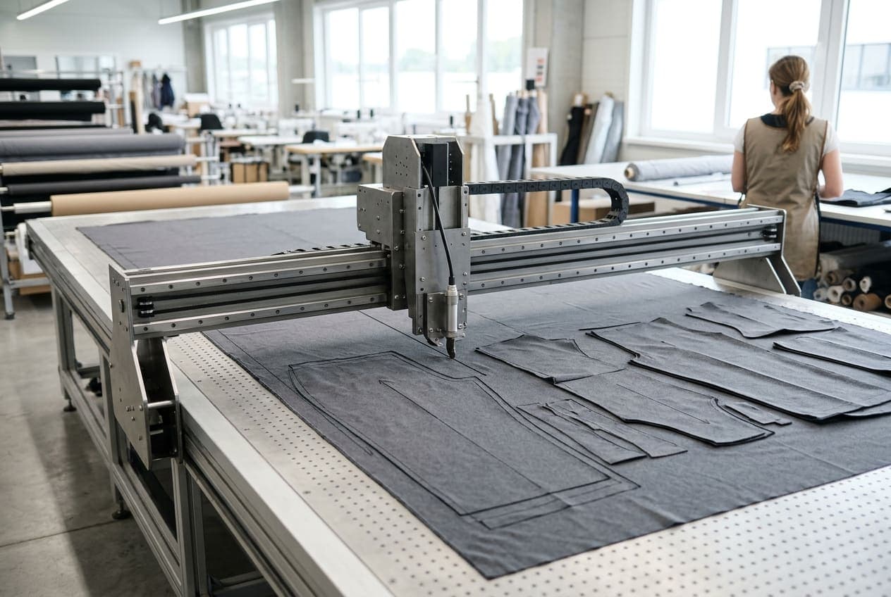 Automatischer Cutter schneidet Schnittteile aus einer Stofflage