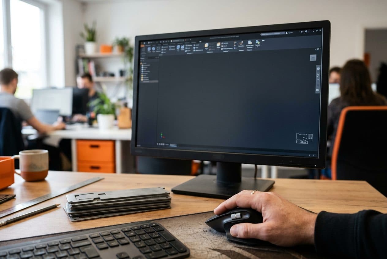 Bildschirm mit fast leerer CAD-Zeichenfläche, nur in der rechten unteren Ecke ist eine winzige Kontur zu erkennen